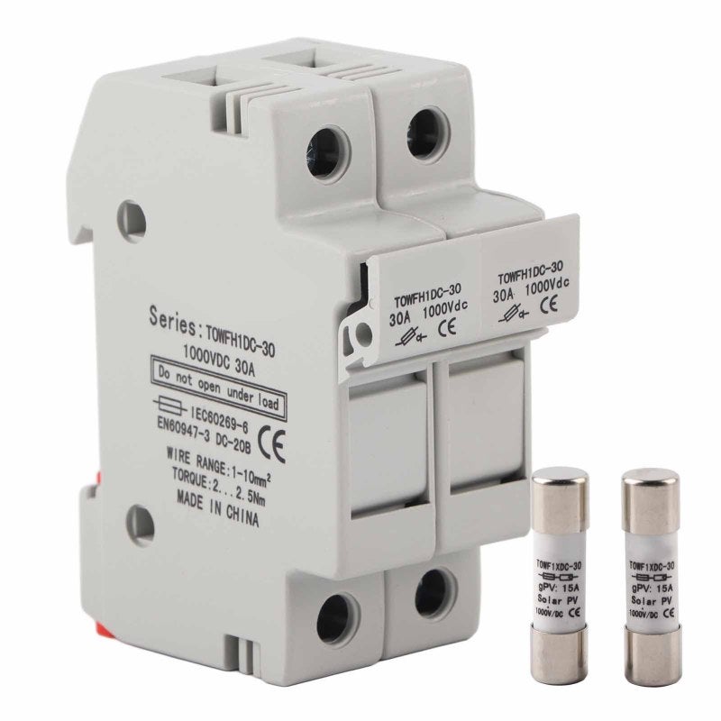 TONG OU Fuse Holder Base: 2-Pole 1000V Dc, Stable Structure, Din Rail Mount, 10 X 38 Mm Fuse Compatible - Short Circuit Protection, Long Service Life, For Photovoltaic Array Combiner Boxes - Image 1