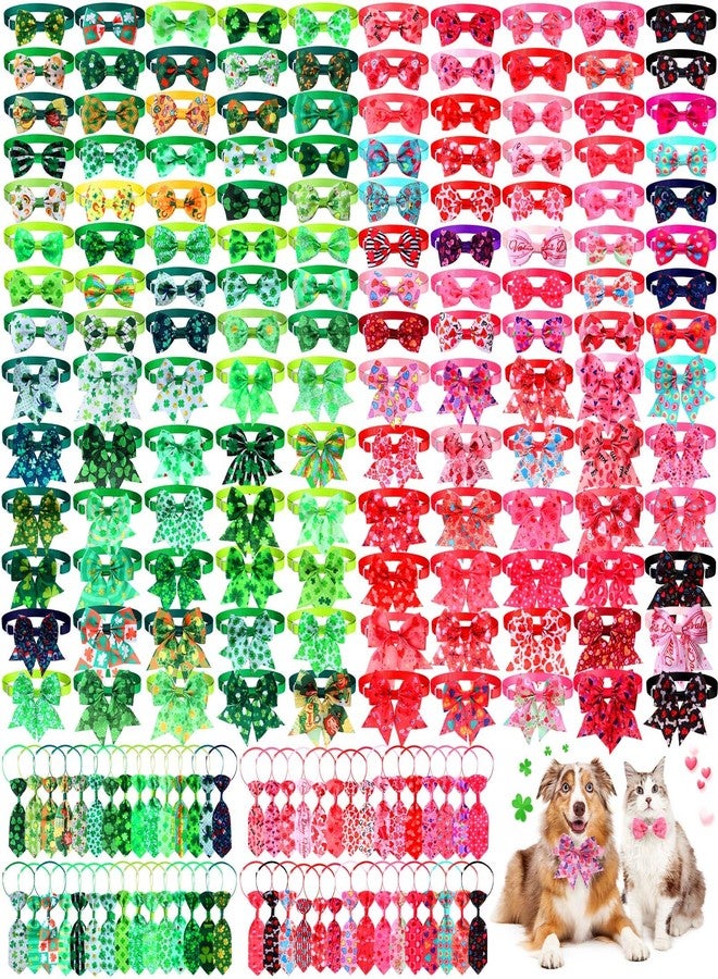 Clysee 200 Pcs Valentine's Day Dog Bow Ties St. Patrick's Day Dog Collars Set, Clover Lucky Pattern Dog Grooming Bowties and Neckties Dog Collar for Small Middle Dogs Pets Puppies Grooming Accessories - Image 1