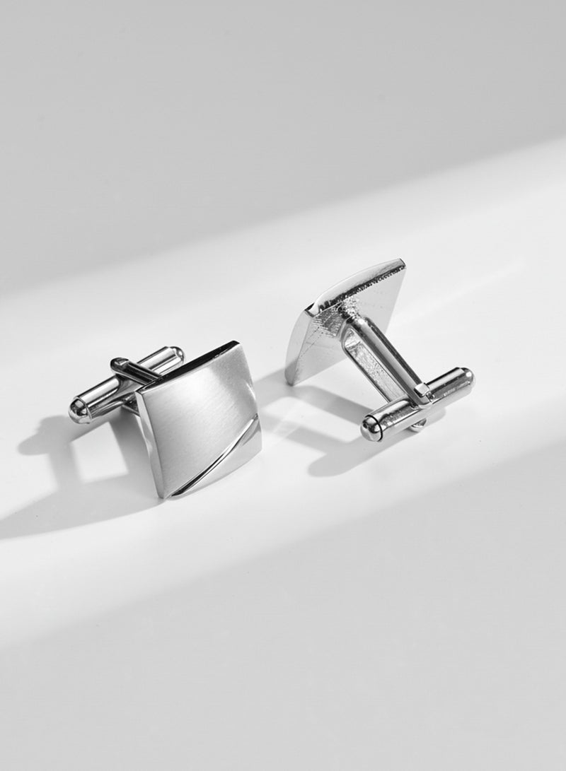 فوريكاسا طقم أزرار أكمام ومشبك ربطة عنق للرجال بتصميم مربع لامع – لمسة عصرية بلون فضي - Image 4