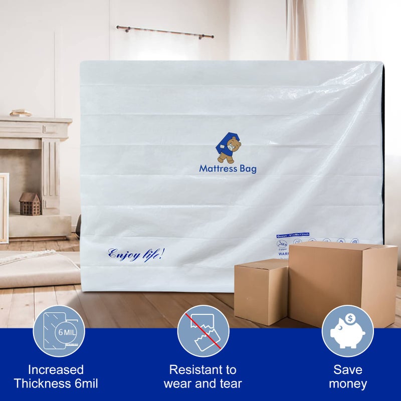 Excibubblebearbb Plastic Mattress Bag for Moving Storage, 6 Mil Waterproof Zippered Mattress Cover, Mattress Protector for Moving Supplies - Queen Size - Image 2