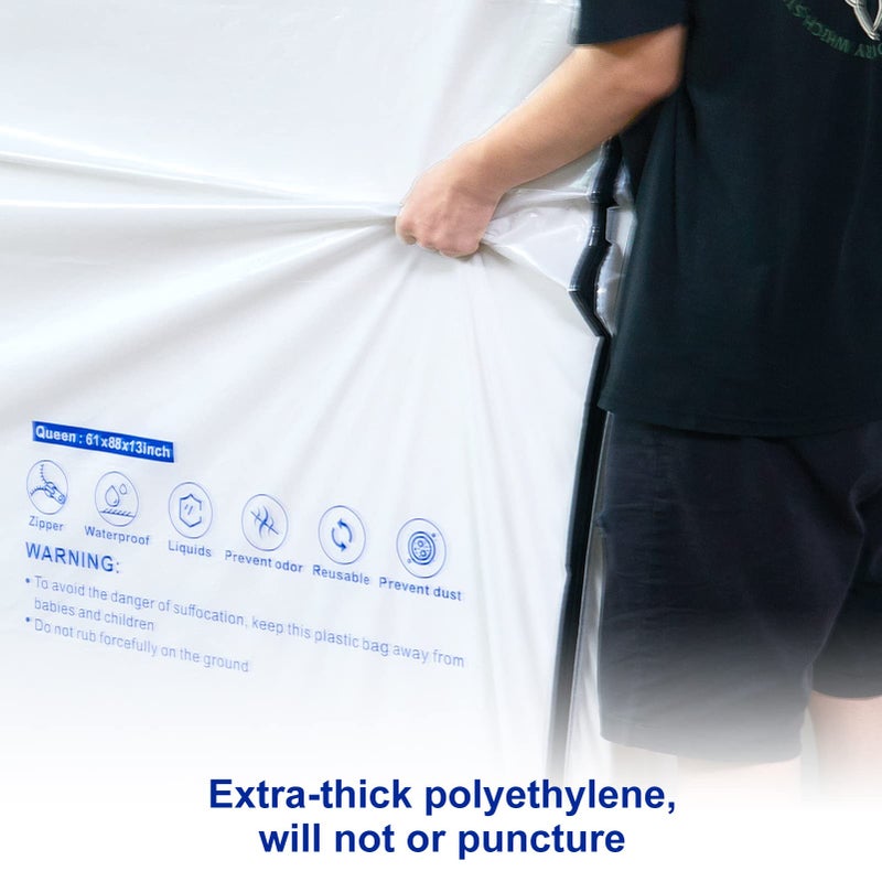 Excibubblebearbb Plastic Mattress Bag for Moving Storage, 6 Mil Waterproof Zippered Mattress Cover, Mattress Protector for Moving Supplies - Queen Size - Image 4
