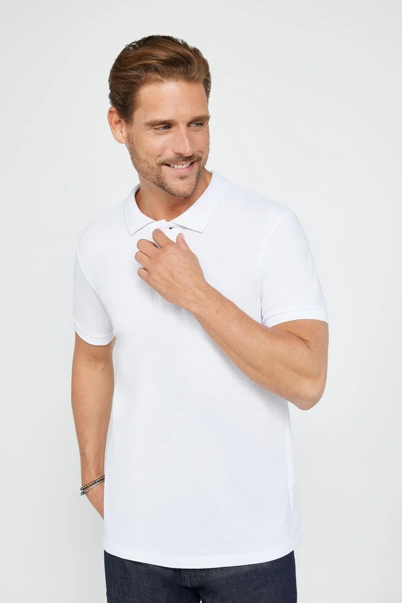 تودورس Men's 5-Pack Black-Gray-White-Khaki-Burgundy Slim Fit Slim Fit Cotton Plain Pique Polo Neck T-Shirt