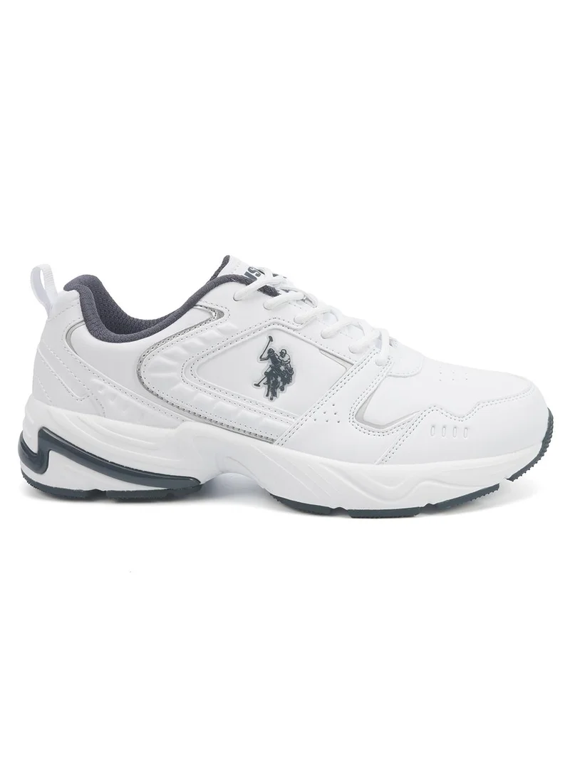 Men's White Classic Low-Top Sneakers, Bold Lace-Up Shoes, Comfortable Casual Shoes
