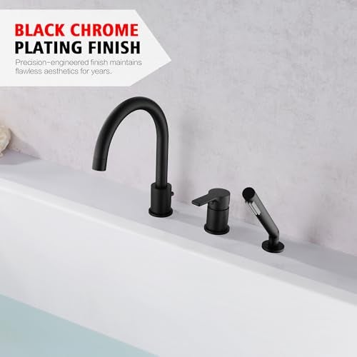 SUMERAIN Matte Black Roman Tub Faucet 3 Holes Deck Mount Bathtub Faucet with Handheld Shower Sprayer - Image 5