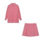 2022 Autumn Ladies Embroidered Puff Sleeve Shirt Shorts Set Pink