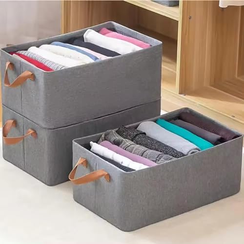 House of Quirk 3pcs Store Wardrobe Organizer For Clothes With Metal Fram Foldable Storage Box, Clothing Storage Boxes For Pants, Shirt, Sweaters, Jeans, Socks (Dark Grey) - Image 2