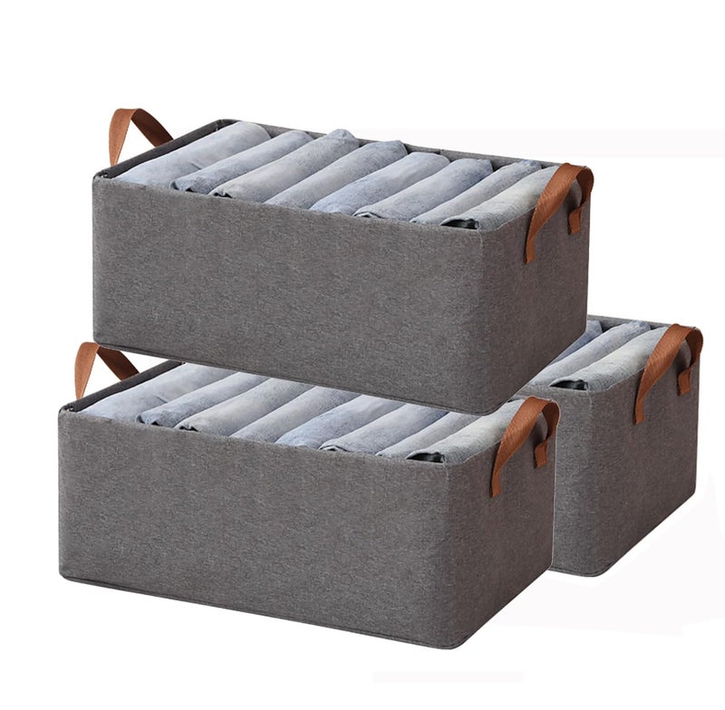 House of Quirk 3pcs Store Wardrobe Organizer For Clothes With Metal Fram Foldable Storage Box, Clothing Storage Boxes For Pants, Shirt, Sweaters, Jeans, Socks (Dark Grey) - Image 1