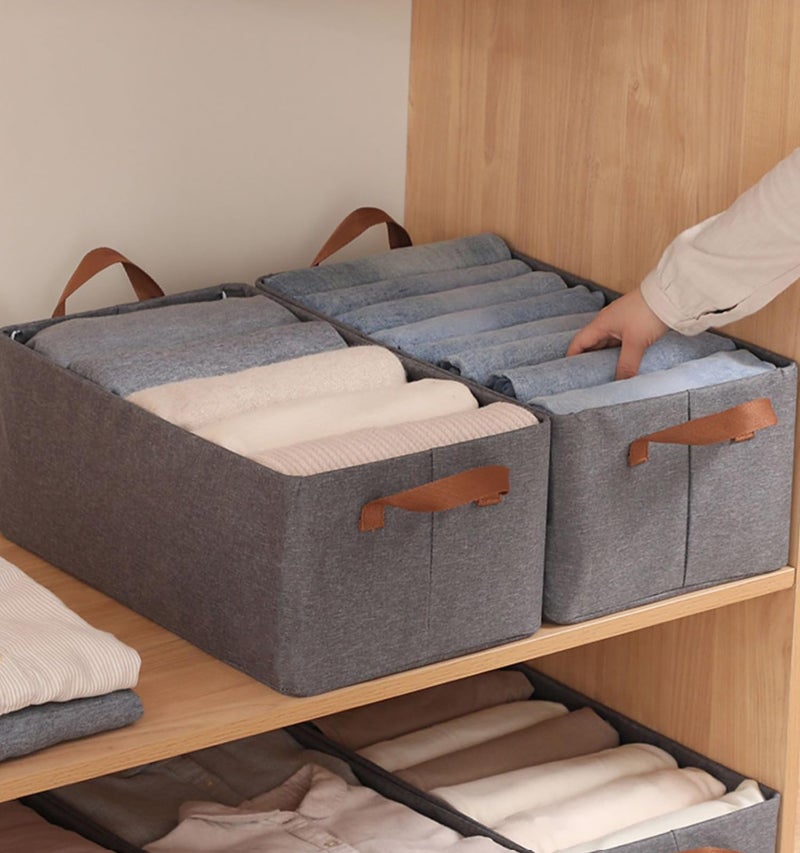House of Quirk 3pcs Store Wardrobe Organizer For Clothes With Metal Fram Foldable Storage Box, Clothing Storage Boxes For Pants, Shirt, Sweaters, Jeans, Socks (Dark Grey) - Image 5