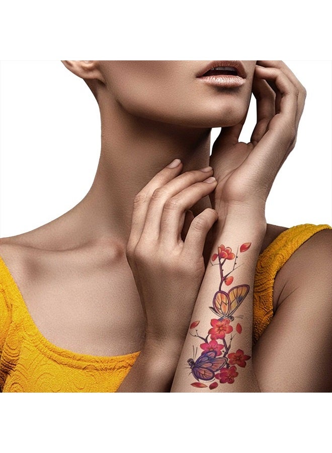 TAFLY Butterfly Flower Tattoo Red Temporary Tattoo Sticker for Women 5 Sheets - Image 1