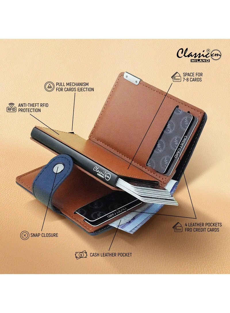 كلاسيك ميلانو محفظة Classic Milano من الجلد الصناعي مزودة بتقنية حجب RFID للرجال والنساء | حامل بطاقات بآلية إخراج تلقائية (Pop-Up) | محفظة لحفظ بطاقات الائتمان للرجال والنساء