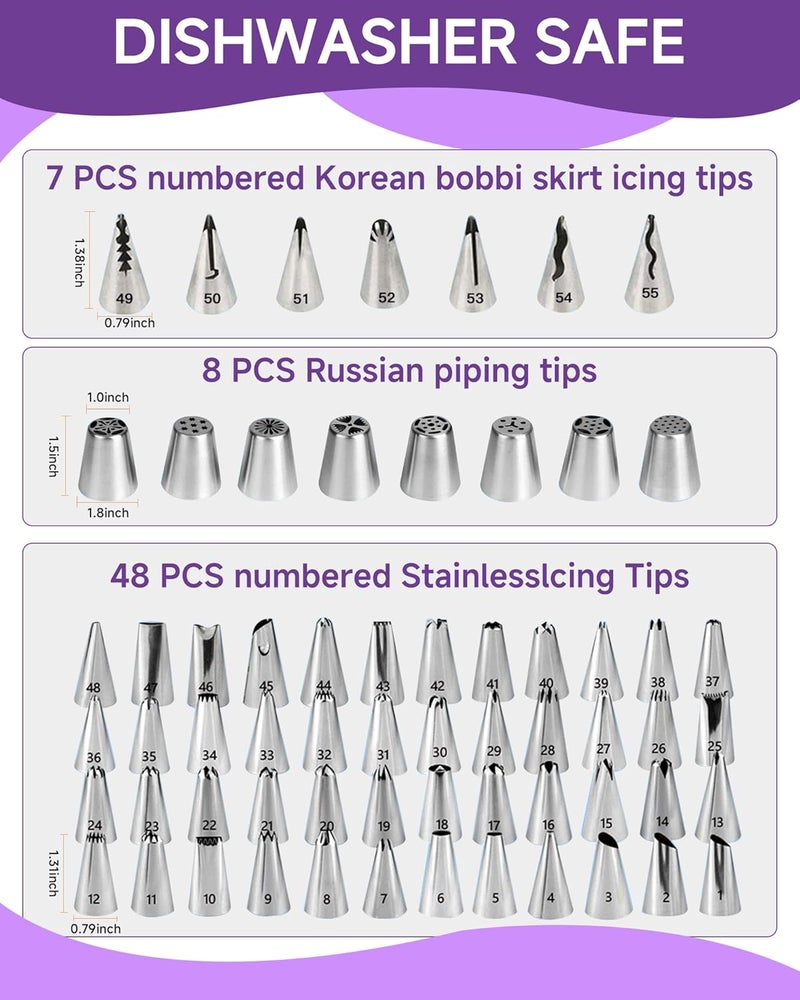 Boyun Cake Decorating Kit, 137pcs Cake Decorating Supplies With Cake Turntable For Decorating, Pastry Piping Bag, Russian Piping Tips Tools, Baking Supplies For Beginners - Image 3
