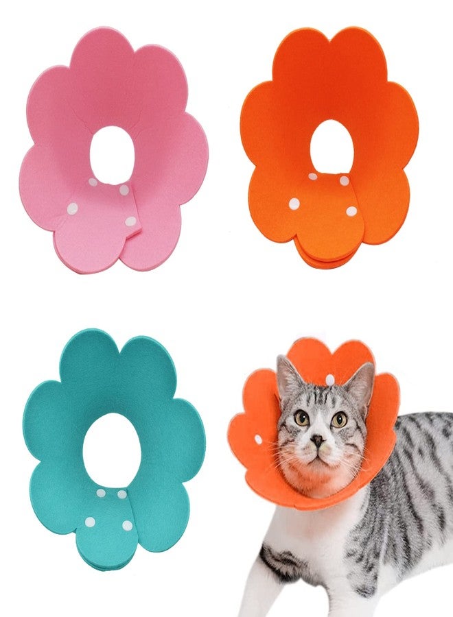 Dephnes 3Pcs Cat Recovery Collar Cat Protection Cones for Cats Sunflower Neck Cone Anti-Licking Recovery Collar to Prevent from Biting Scratching(Pink, Orange, Blue) (S) - Image 1