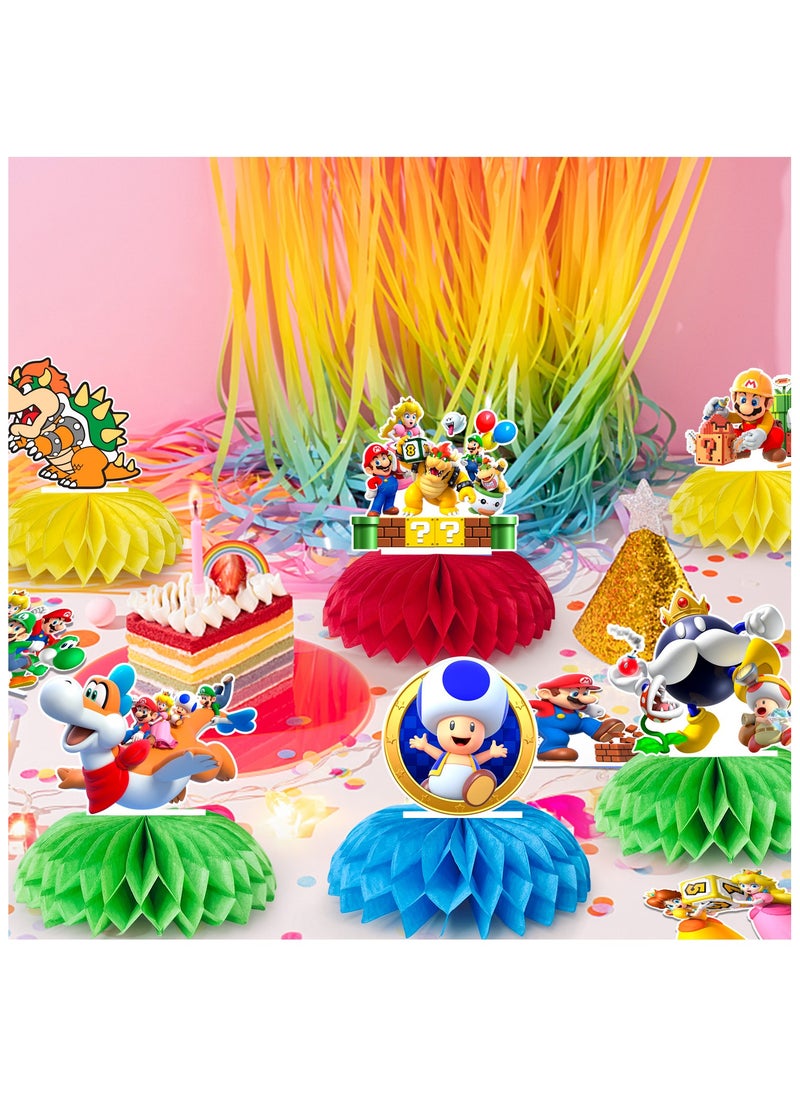 FRUITFUL PARTY Super Mario Honeycomb Style Centerpiece, 9pcs Super Mario Honeycomb Centerpieces Mario Bros Party Decorations Mario Birthday Decorations  - Image 5