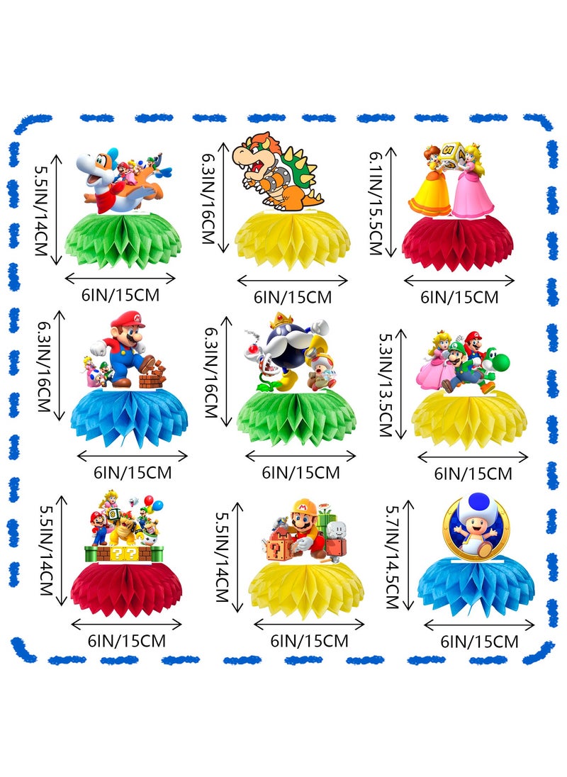 FRUITFUL PARTY Super Mario Honeycomb Style Centerpiece, 9pcs Super Mario Honeycomb Centerpieces Mario Bros Party Decorations Mario Birthday Decorations  - Image 2