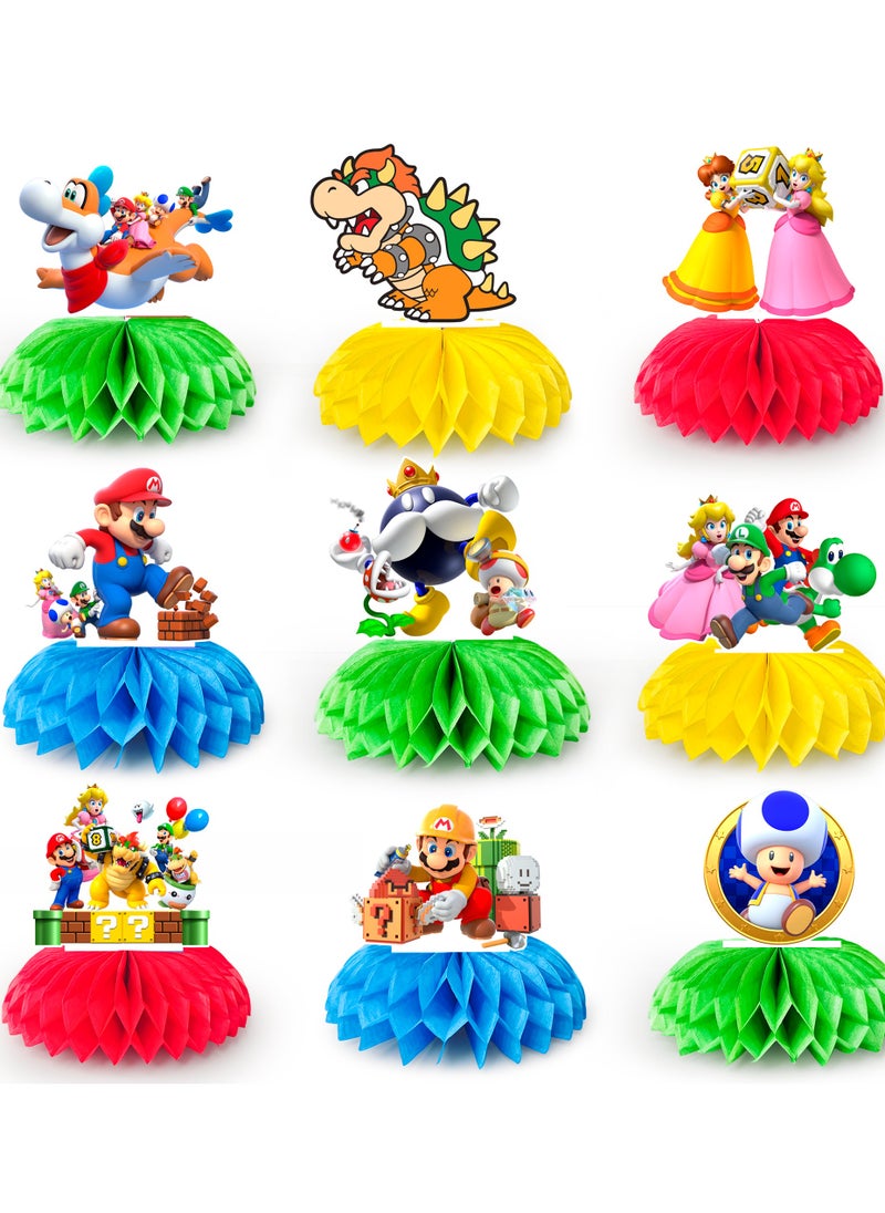 FRUITFUL PARTY Super Mario Honeycomb Style Centerpiece, 9pcs Super Mario Honeycomb Centerpieces Mario Bros Party Decorations Mario Birthday Decorations  - Image 1