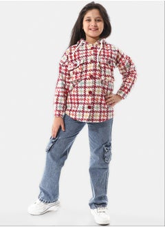 Andora Houndstooth Pattern Hooded Girls Jacket  - Image 1