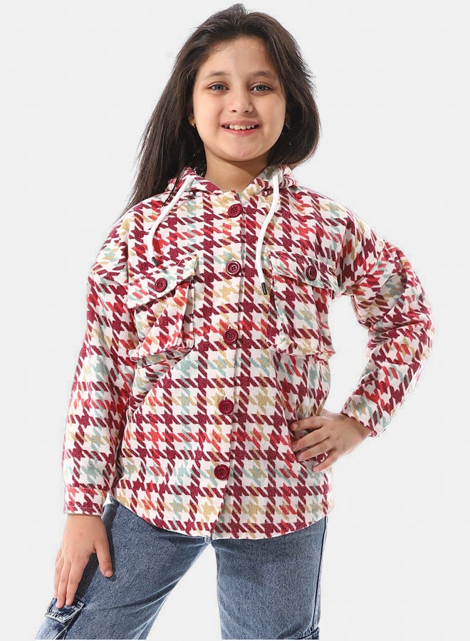 Andora Houndstooth Pattern Hooded Girls Jacket - Image 2