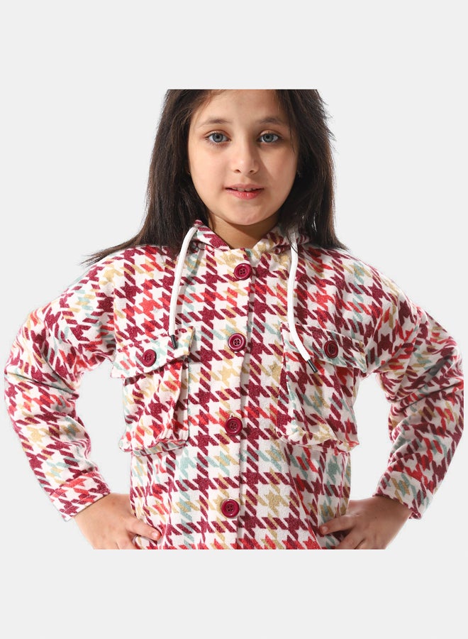 Andora Houndstooth Pattern Hooded Girls Jacket - Image 3