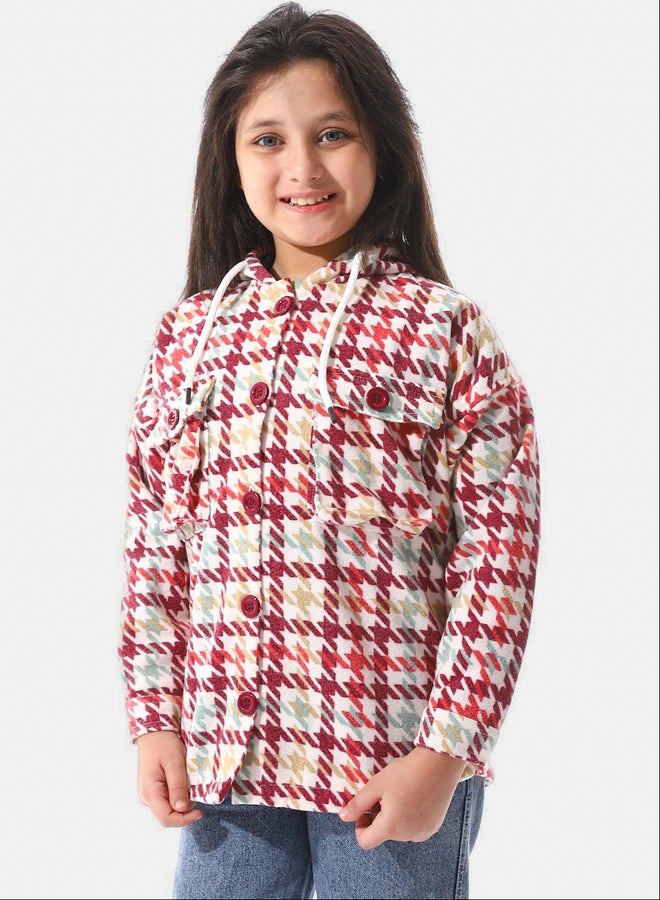 Andora Houndstooth Pattern Hooded Girls Jacket - Image 4