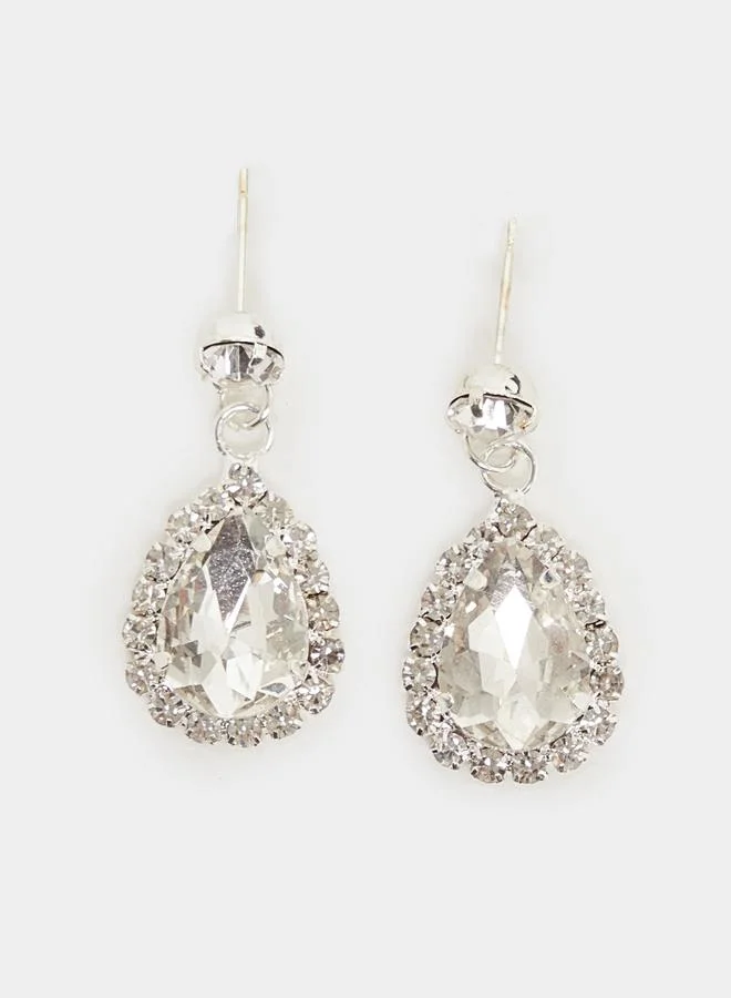Styli Silver Crystal Pendant Necklace and Earrings Jewelry Set