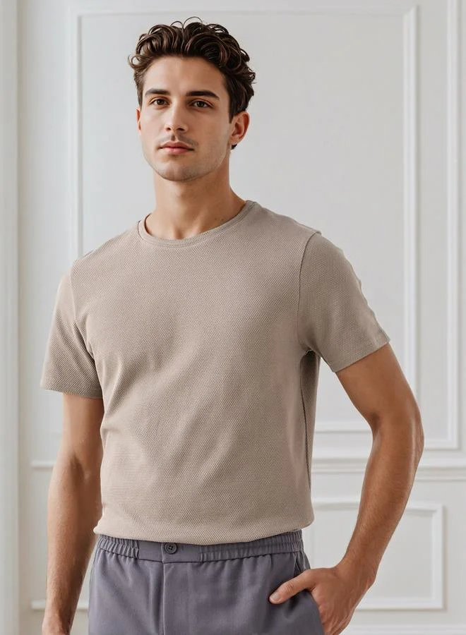 Iconic Iconic Men's Regular Fit Crew Neck Short Sleeves Textured T-shirt