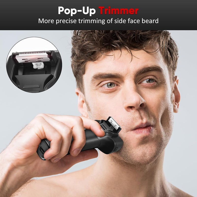 AccLoo Electric Shaver for Men – 3-Blade Cordless Rechargeable Foil Shaver, IPX6 Waterproof Electric Razor for Face with Pop-Up Trimmer | Lightweight Handheld Design, Travel-Friendly (Black) - Image 3