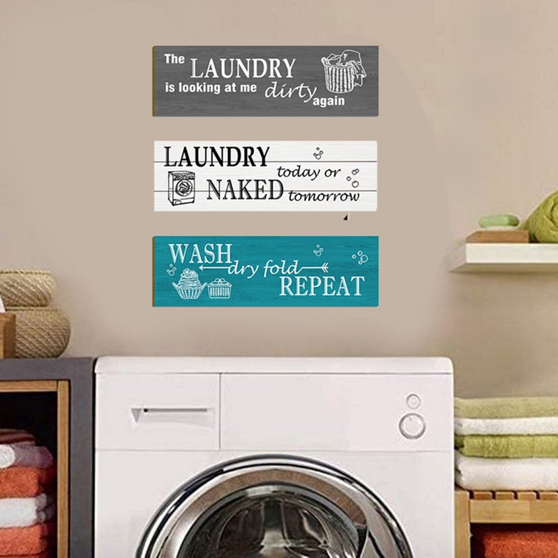 6 pcs Decorative Laundry Hanging Sign Wall Hanging Board Laundry Board Decor - Image 2