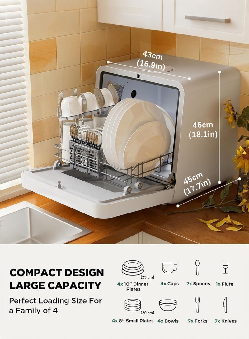Jourvent Smart Portable Countertop Dishwasher with App Control, No Installation Required, Energy Efficient, 5L Built-in Water Tank, No Plumbing Required or Faucet Hose Connection Options, 360° Dual Spray System,UV Hygiene&Auto Air Dry, Glass Door Dishwasher, Silent operation, Mini Dishwasher for Apartments & RVs, 8 Programs, Delay program, 4 Place Settings, White - Image 4