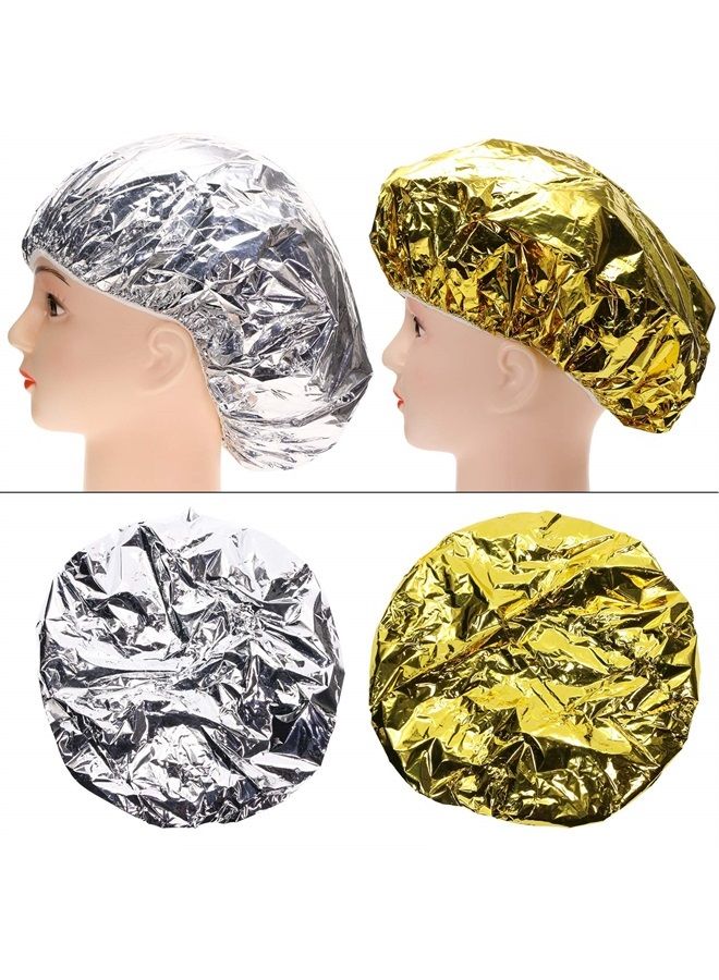Tupalizy 4PCS Deep Conditioning Heat Cap Aluminum Foil Shower Cap for Women Natural Hair Dying Lifting Color Hot Oil Treatments Processing Caps for Nourishing Hair Salon Spa Home Use, Gold and Silver