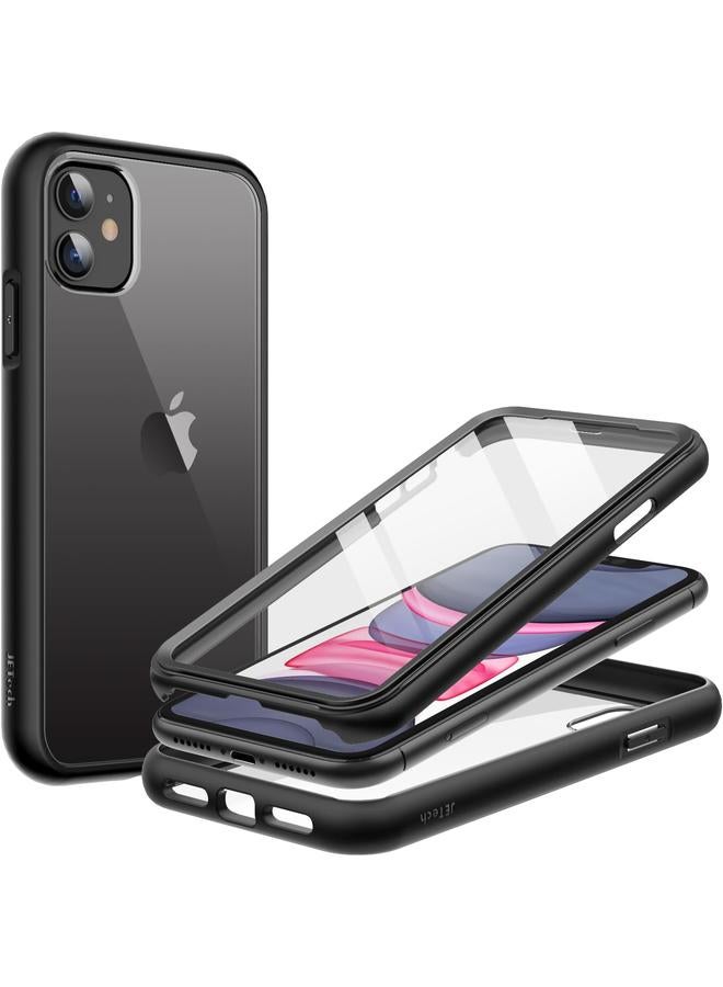 جي تيك جراب لهاتف iPhone 11 مقاس 6.1 بوصة مع واقي شاشة مدمج مضاد للخدش 360 درجة غطاء كامل للجسم متين بظهر شفاف أسود - Image 1