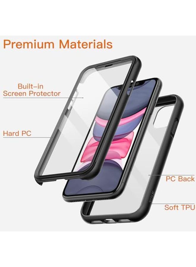 جي تيك جراب لهاتف iPhone 11 مقاس 6.1 بوصة مع واقي شاشة مدمج مضاد للخدش 360 درجة غطاء كامل للجسم متين بظهر شفاف أسود - Image 2