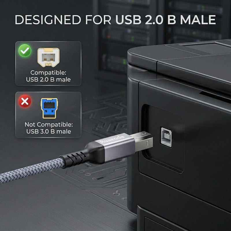 رويدا كابل طابعة من النوع C بطول 6 أقدام، كابل USB C ذكر إلى B ذكر لطابعة وماسح HP، كابل USB C إلى B لجهاز MacBook Pro وAir، كابل MIDI لبيانو ياماها وكاسيو الرقمي، لوحة مفاتيح MIDI، وحدة تحكم، DAC إلى 1Pad - Image 3