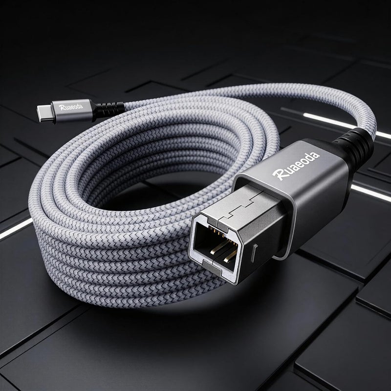 رويدا كابل طابعة من النوع C بطول 6 أقدام، كابل USB C ذكر إلى B ذكر لطابعة وماسح HP، كابل USB C إلى B لجهاز MacBook Pro وAir، كابل MIDI لبيانو ياماها وكاسيو الرقمي، لوحة مفاتيح MIDI، وحدة تحكم، DAC إلى 1Pad - Image 2