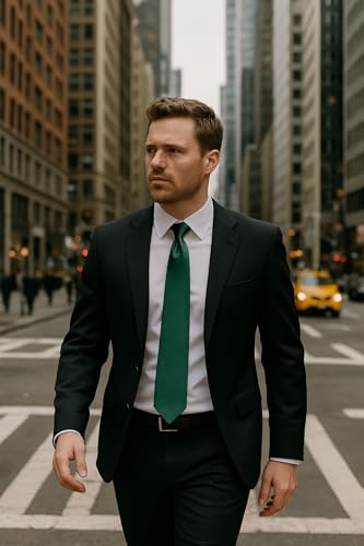 Spring Notion Men's Solid Color Satin Microfiber Tie, Regular Emerald Green - Image 2