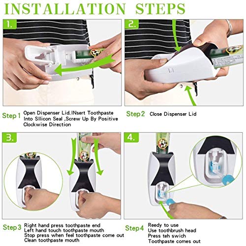 Puffin™ Squeezer Kit Wall Mounted 5 Toothbrush Holder with Automatic Toothpaste Dispenser Multi Color - Image 5