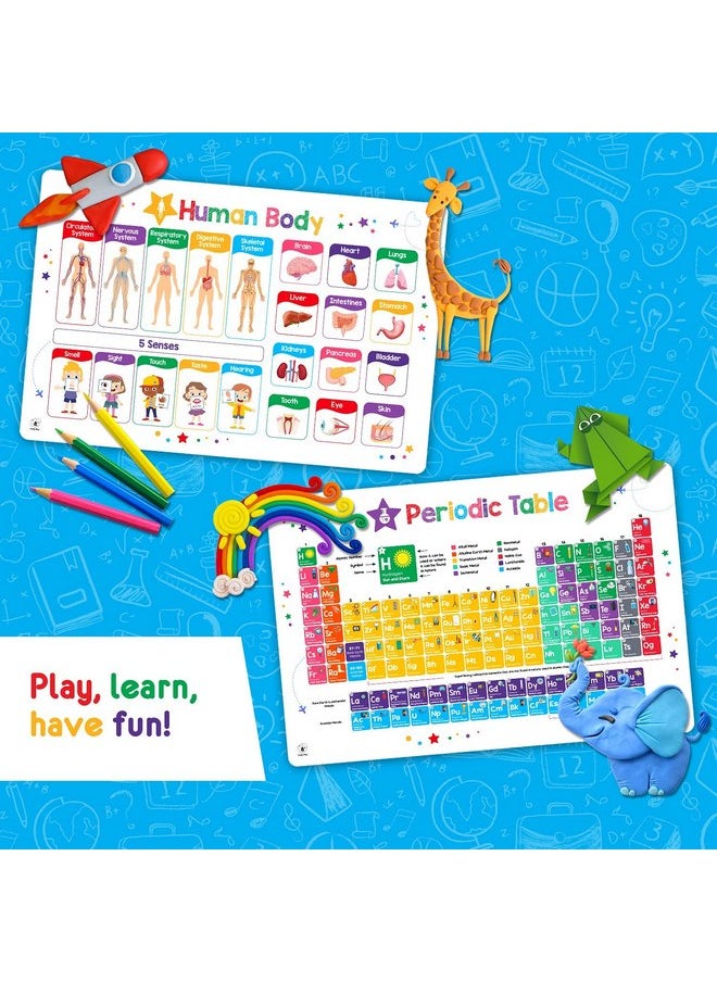 Simply magic - Simply Magic Discovery Set of 5 Educational Placemats for Kids - Kids Placemats Non Slip for Dining Table, Wipeable Reusable Plastic Placemats for Kids: USA, World Map, Periodic Table, Solar System - Image 1