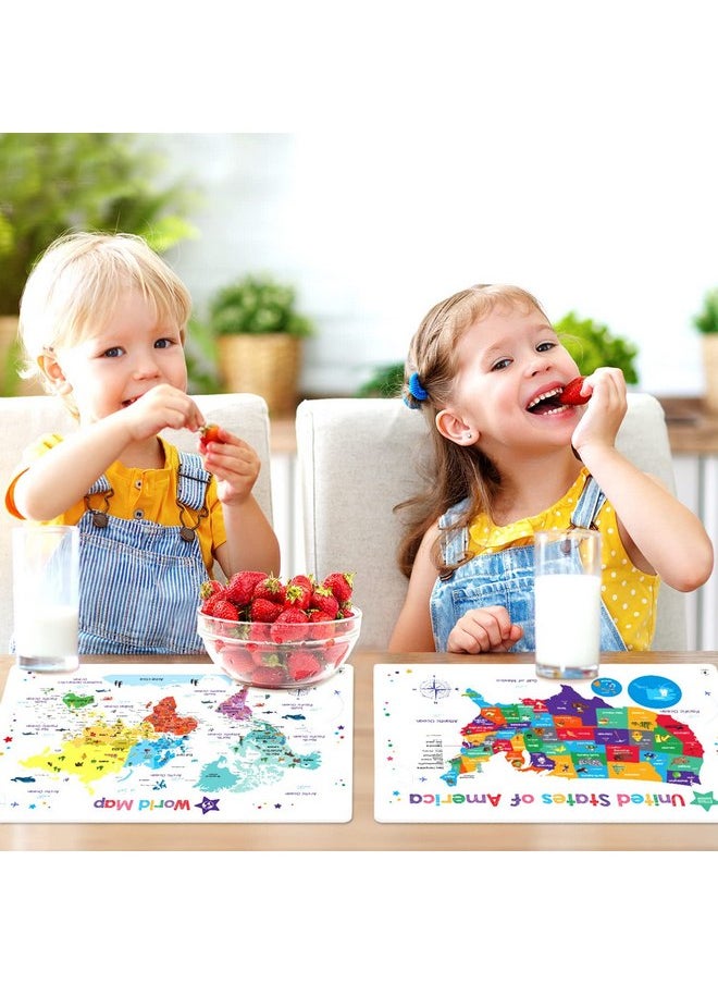 Simply magic - Simply Magic Discovery Set of 5 Educational Placemats for Kids - Kids Placemats Non Slip for Dining Table, Wipeable Reusable Plastic Placemats for Kids: USA, World Map, Periodic Table, Solar System - Image 1