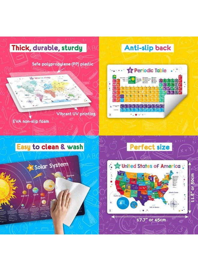 Simply magic - Simply Magic Discovery Set of 5 Educational Placemats for Kids - Kids Placemats Non Slip for Dining Table, Wipeable Reusable Plastic Placemats for Kids: USA, World Map, Periodic Table, Solar System - Image 1