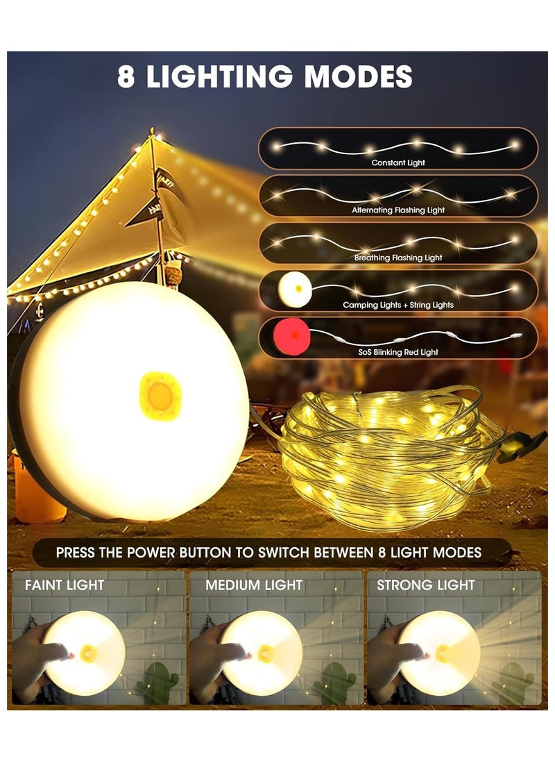Chocisong Camping Lights, 6 in 1 Quick Storage Rechargeable Tent Lights 10M Fairy Lights with 8 Lighting Modes, Hanging Waterproof Portable LED Lamp for Outdoor Patio Awning Garden Party  - Image 2