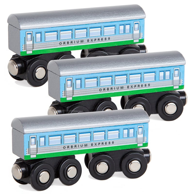 Orbrium 3 Pcs Large Wooden Railway Express Coach Cars Compatible with Thomas Friends PushAlong The Tank Engine Brio Chuggington Wooden Train - Image 2