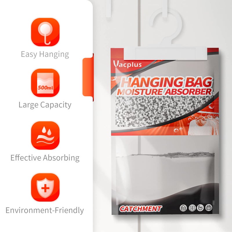 Vacplus Moisture Absorbers, Hanging Closet Dehumidifier Bags, Humidity Packs, Desiccant, Closet Dehumidifiers with Activated Charcoal, 10 Pack, 9.8 OZ - Image 2