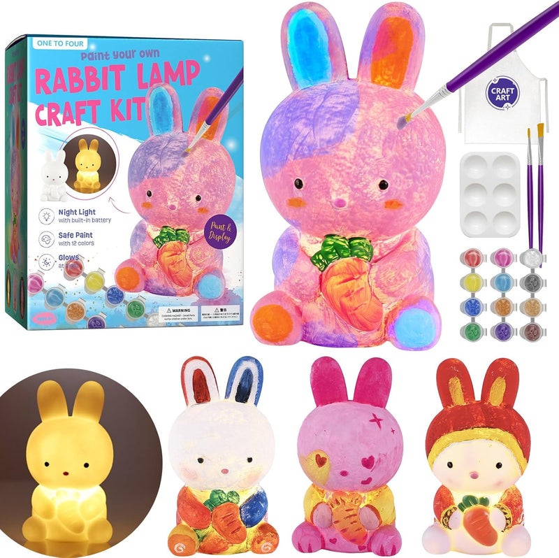 ONE TO FOUR Paint Own Bunny Lamp Kit, Art Supplies Arts & Crafts Kit, Painting kit for Kids 6-12, Arts and Crafts for Kids Ages 8-12, Toys Girls Boy Birthday Gift Ages 6 7 8 9 10 11 12+ - Image 1