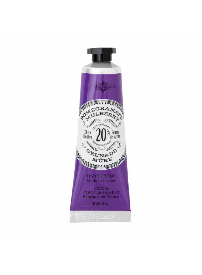La Chatelaine 20% Shea Butter Hand Cream Travel Size, Organic Argan Oil, Moisturizing, Nourishing, Repairing, Extra-Rich Hand Lotion, Made in France, Paraben Free, 1 oz / 30ml (Pomegranate Mulberry) - Image 1