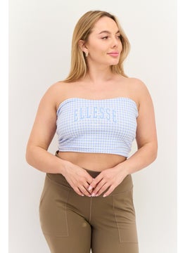 Women Straight Across Strapless Brand Logo Tube Top, Light Blue