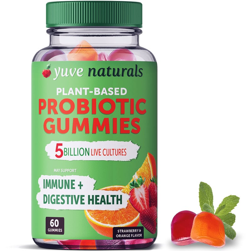 Yuve 100 Natural Sugar Free Probiotic Gummies 5 Billion CFU Helps with Constipation Bloating Leaky Gut Vegan GlutenFree NonGMO 60ct