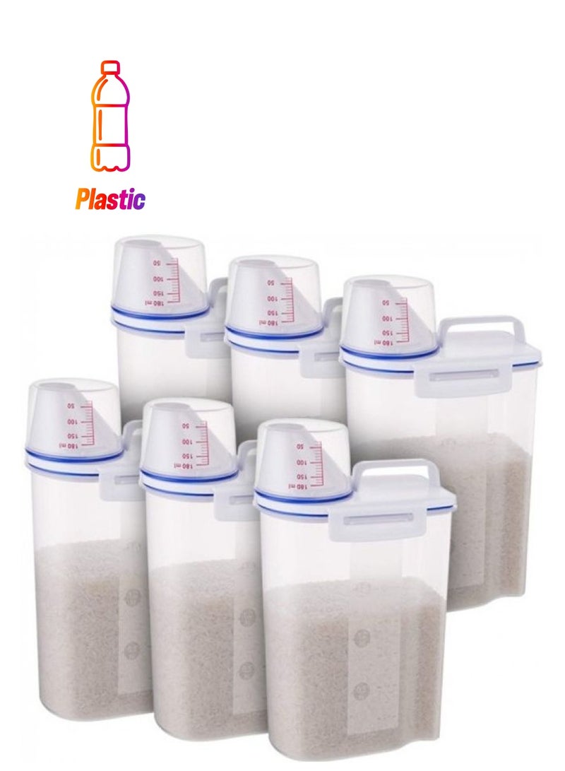 MARGOUN 6-Piece Airtight Rice, Bean, Cereal Storage Container Bin With Measuring Cup Clear 2500ml - Image 1