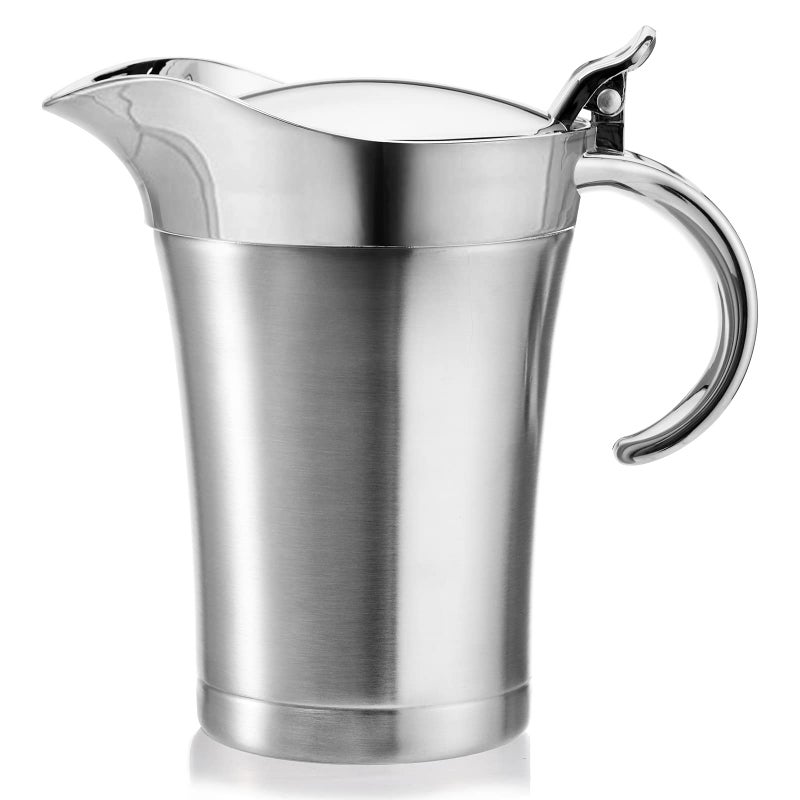 Peohud Peohud Gravy Boat 304 Stainless Steel Double Insulated Sauce Jug with Hinged Lid 24 Oz Gravy Warmer Pitcher for Home and Kitchen 