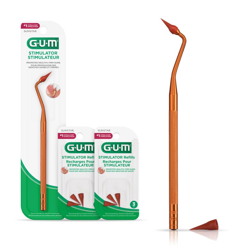 Gum محفز اللثة بمقبض دائم - جهاز تدليك بمقبض طويل لإزالة البلاك وتعزيز الصحة (مقبض + 2 عبوات إعادة تعبئة) - Image 1