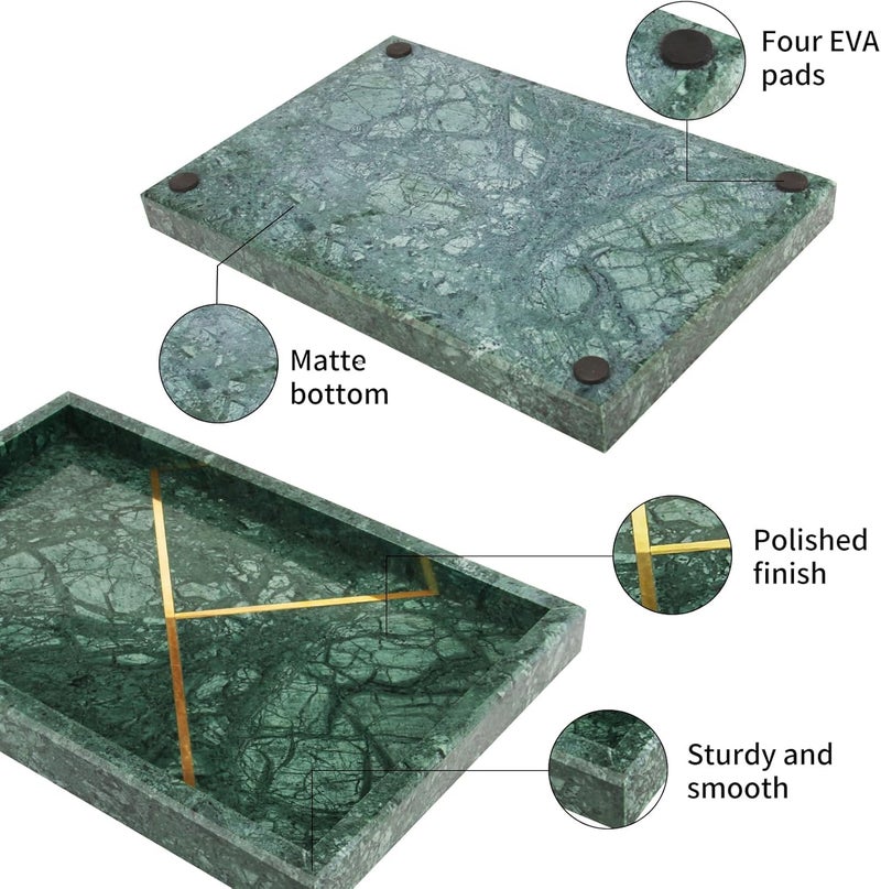 DECORAGE Rectangular Marble Tray with Gold Stripe, Sturdy Storage Tray, Bathroom Vanity Countertop Organizer for Perfume Candle Holders (Green) - Image 3