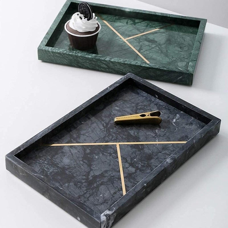 DECORAGE Rectangular Marble Tray with Gold Stripe, Sturdy Storage Tray, Bathroom Vanity Countertop Organizer for Perfume Candle Holders (Green) - Image 5